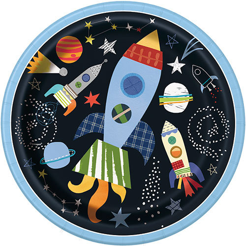 Vajilla Temática Planetas Galácticos BlinBlin - 96 Piezas Para 16 Personas, Platos, Vasos Y Servilletas Con Astronautas
