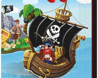 Papieren servetten Island Pirates – verpakking van 20 | Piratenfeestservies voor kinderen Verjaardag, decoraties piratenthema