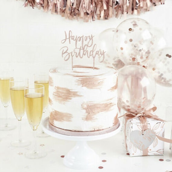 Happy Birthday Acrylic Rose Gold Birthday Cake Topper Acrylic
