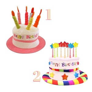 Cappello a forma di torta arcobaleno per compleanno con candeline, cappello morbido e divertente per feste, cappello a forma di torta arcobaleno, cappello per festa di compleanno, copricapo per compleanno