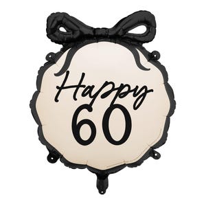 Elegant 60th Birthday Foil Balloon | Cream and Black Happy 60th Balloon | Milestone Party Decor | Helium Balloon | Sixtieth Celebration