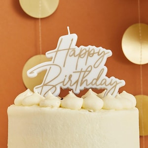 Gold Happy Birthday Candle – Elegant Metallic Cake Topper Candle, Birthday Cake Decoration for Adults and Kids, Party Cake Accessory