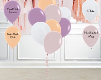 8 Matte Colours Balloons, Pastel Dusk Rose, White, Lavender, Peach Blush, Birthday Decor, Baby Girl Shower, Wedding, Hen, Engagement Party