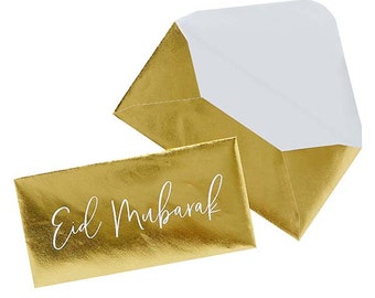 5 Gold Eid Money Envelopes, Eid Mubarak Money Wallets Envelopes, Islamic Religious Gift Envelopes