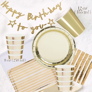 Gold Party Tableware, Plates, Napkins, Gold Birthday Bunting, Gold Party Decorations, Anniversary, Baby Shower, Birthday Partyware