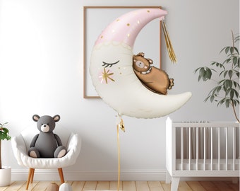 Orsetto di peluche sulla luna, palloncino in lamina: decorazioni per baby shower