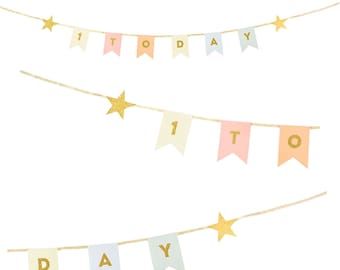 First Birthday Gold Glitter Garland, One 1 Today Bunting