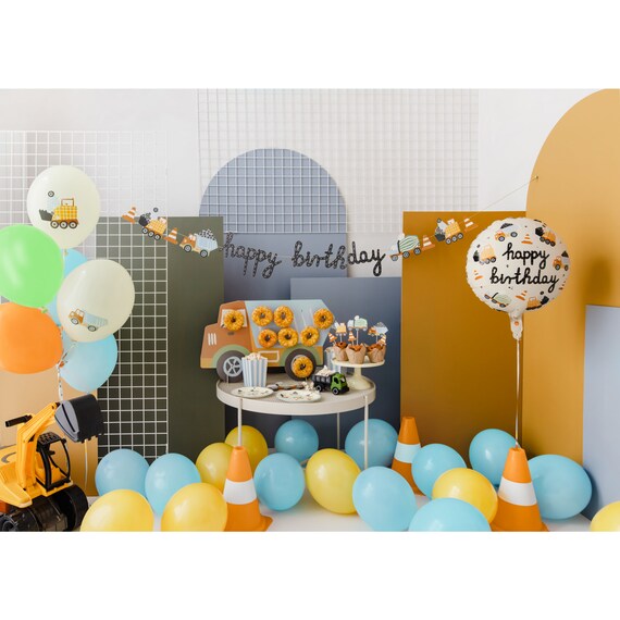 Digger Themed Birthday Party Bunting – 17 Piece Construction Excavator Banner Set For Kids
