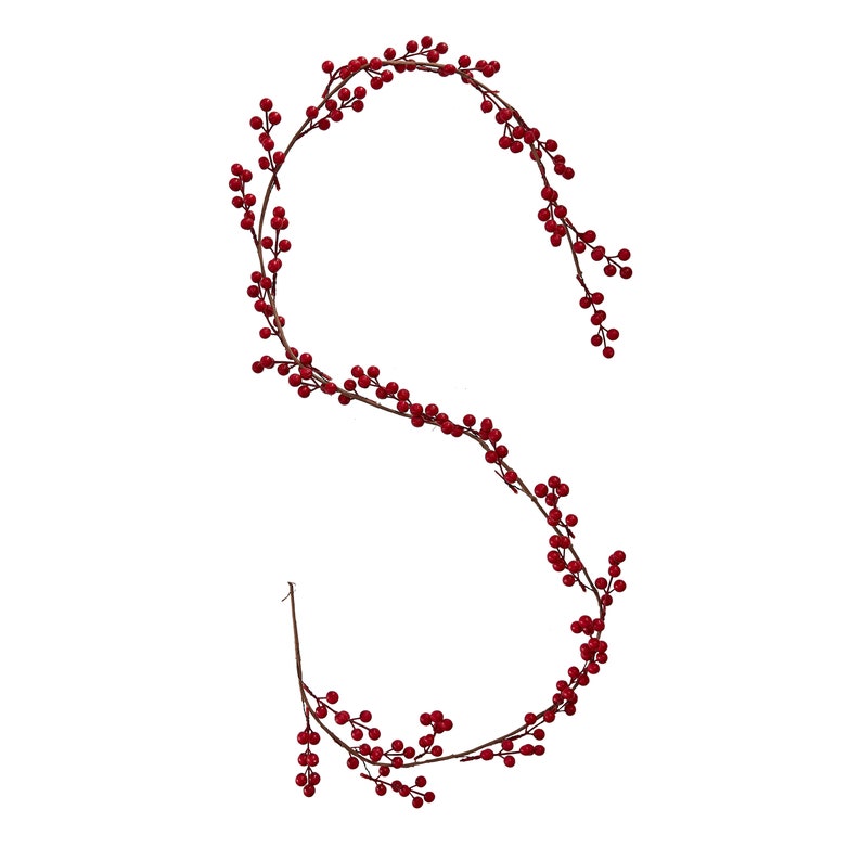 Red Berry Foliage Christmas Garland, Artificial Holly Berry Christmas Garland, Festive Decorations, Mantelpiece and Fireplace Decorations image 2