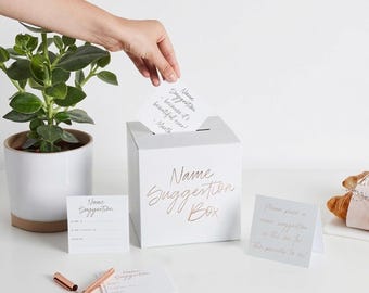 Neutrale Baby Namen vorhersagende Box für eine lustige Dusche und Geschlecht enthüllen Party