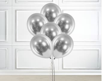 Silver Glossy Latex Party Chrome Balloons, 30 cm set of 10