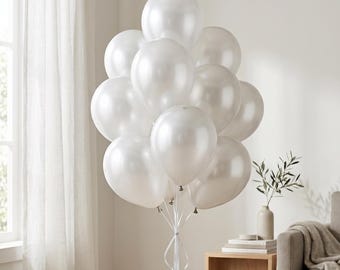 Metallic Pearl White Latex Balloons, Party Decoration Set of 10