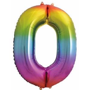 Giant Rainbow Number 0 Foil Balloon, Rainbow Balloon, Rainbow Party, Rainbow Party Decor, Birthday Balloons, Number Balloons