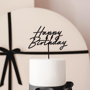 Schwarz Acryl alles Gute zum Geburtstag Kuchen Topper | Elegante Wiederverwendbare Kuchen Dekor | Geburtstags-Party-Topper | Moderner Kuchen Dekor | Alles Gute zum Geburtstag Pick