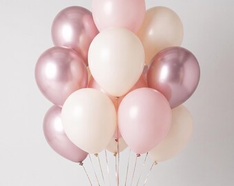 14 pastelroze en zijderoze ballonboeketten | 12 inch biologisch afbreekbare latexmix voor verjaardag of babyshower
