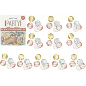 Metallic Glitz Milestone Birthday Party Confetti, Rose Gold, Silver, Gold Table Decorations, Table Confetti, 18th, 30th, 50th, 60th Birthday
