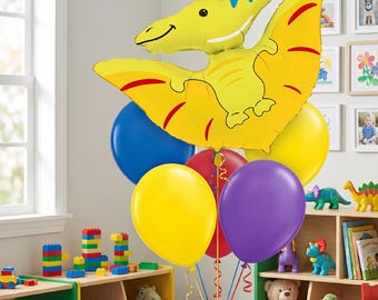 Gele pterodactyl-dinosaurus ballonboeketset met 34 inch jumbo folie-dino