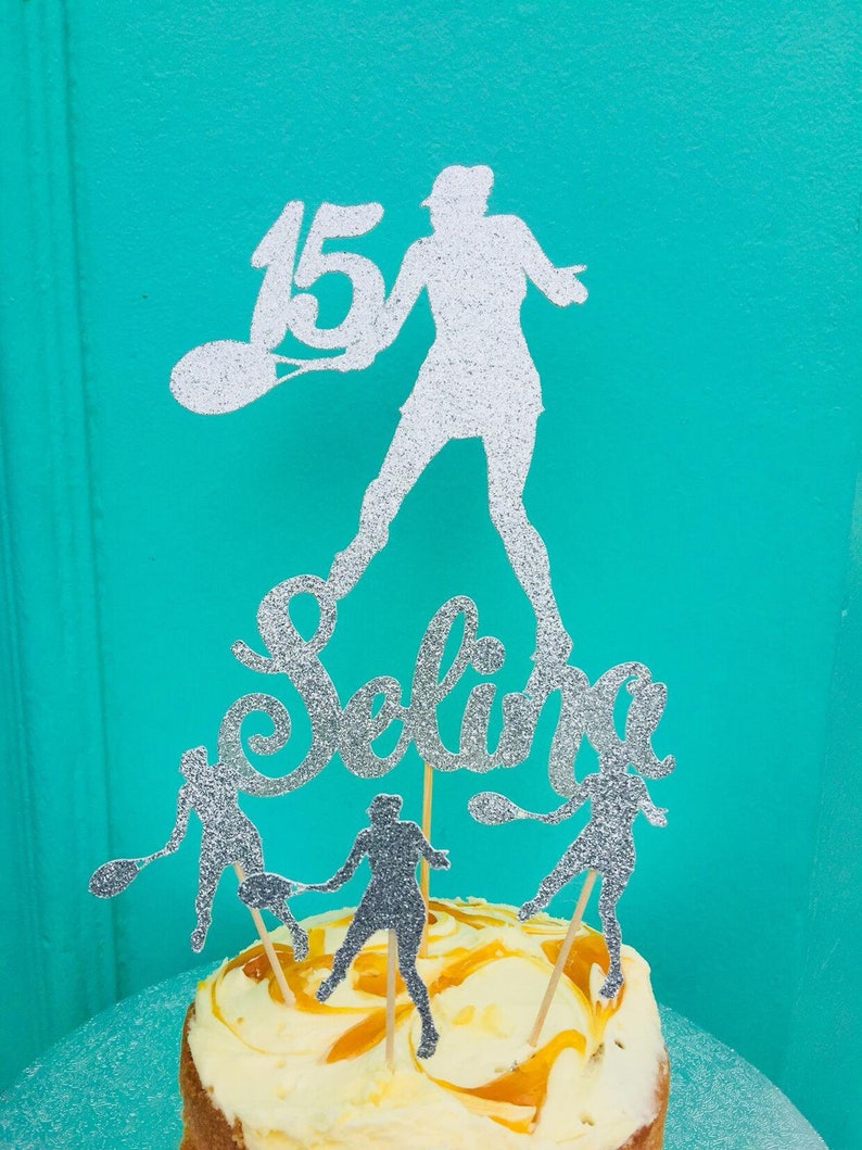 Decorations Figurines Figurines De Gateau Tout Age Tout Nom Fete D Anniversaire Personnalise Cake Topper Paillettes Carte Tennis