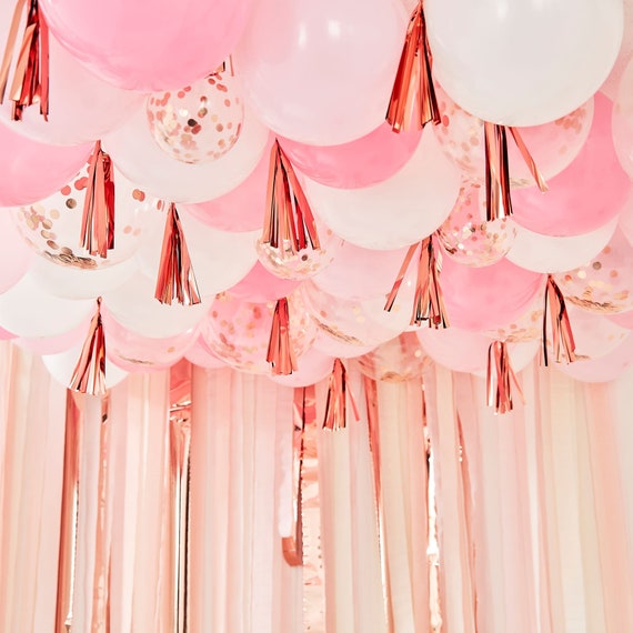 Globos de techo, globos de techo de oro rosa con borlas, decoraciones de  boda, decoración de