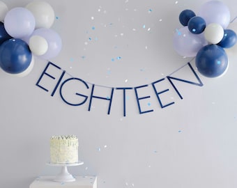 Navy Blue 18th Birthday Milestone Balloon Bunting, 18th Birthday Decorations, Milestone Eightieth Party Bunting and Balloons