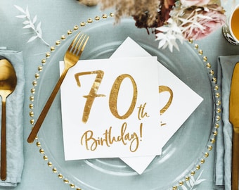 70th Birthday Party Napkins, Gold Foil Decoration (20 ct)
