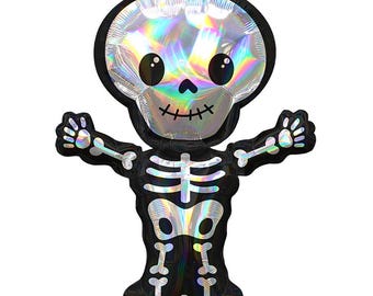 Holographic Skeleton Foil Balloon – Halloween Party Decoration – Iridescent Halloween Party Decor