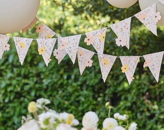 Pink Floral Flag Bunting, Floral Birthday Decorations, Baby Shower, Floral Wedding, Party Flag Backdrop, Wedding Venue, Hen Party, Tea Party