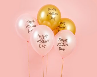 5 Pink and Gold Happy Mothers Day Balloons, Mothers Day Decorations, Mothers Day Gift, Gift for Mum