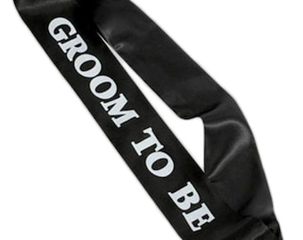 Faja para novios: faja grande de satén negro con letras blancas, accesorio para despedidas de soltero, ideal para disfrazarse de novio.