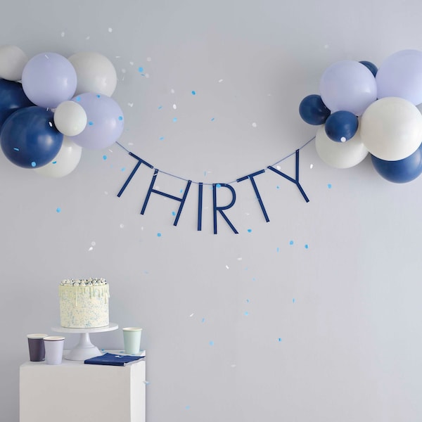 Navy Blue 30th Birthday Milestone Balloon Bunting, 30th Birthday Decorations, Milestone Thirtieth Party Bunting and Balloons