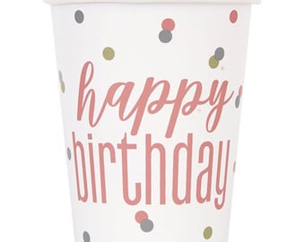 8 Rosegold Geburtstagstassen, Geburtstagstassen, Partytassen, Rosegold Party, Mädchen-Geburtstagsfeier, Rosegold Partydekoration, Rosegold Partytassen