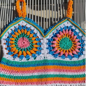 Handmade Crochet Festival Granny Square Top, Festival Crochet Top, Handmade Summer Top, Crop Top, Boho Style, Vintage Style, Beach Top