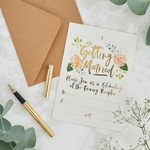 25 inviti serali e buste Kraft, inviti di nozze floreali rustici, biglietti d'invito per matrimoni serali floreali dorati, matrimonio Boho