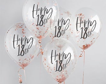 5 Rose Gold 18th Birthday Confetti Balloons, 18th Birthday Balloons, Confetti Balloons, Birthday Party Balloons, Eighteenth Birthday Party