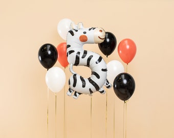 Animal Number 5 Balloon, Zebra Foil Balloon Number 5, Birthday Party, Boys Birthday Balloon, Animal Party Balloons, Big Number 5 Balloon