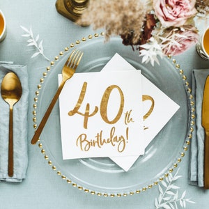 40th Birthday Party Napkins, Fortieth Birthday Party Napkins, 40th Party Decoration, 40th Birthday Gold Decorations, 40th Tableware
