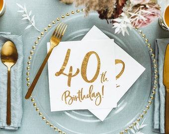 Serviettes de table pour 40e anniversaire, vaisselle en feuille d'or (20 cts)