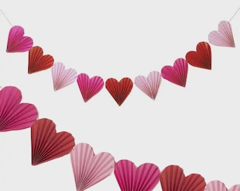Pink and Red Paper Heart Fan Garland, Valentine's Day Party Decor