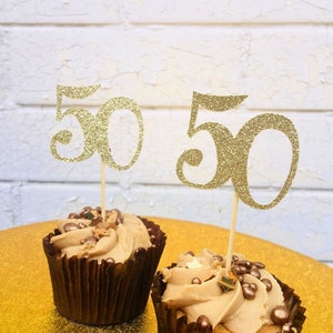 50th Birthday Cupcake Toppers, 50th Birthday Decoration, 12 Any Age Cupcake Topper, Glitter cupcake Picks, Birthday Decorations