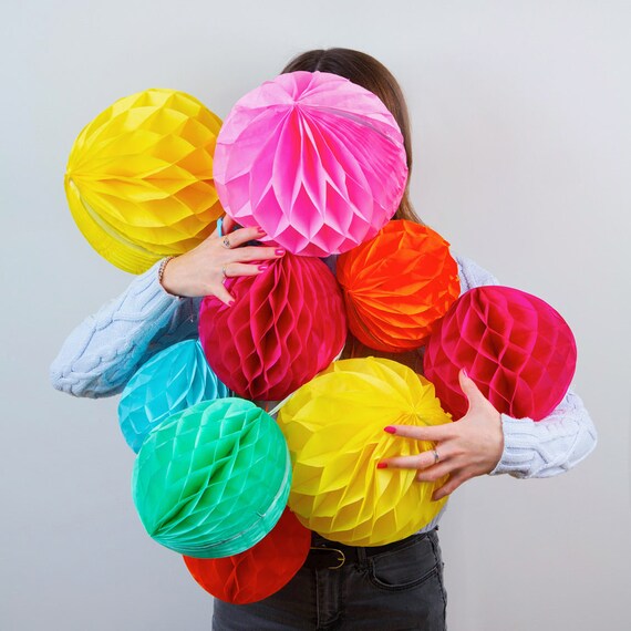 Pastel and Bright Colours Paper Honeycomb Decorations Rainbow