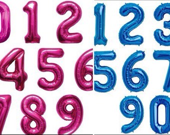 Foil Giant 34" (86 cm) Number Balloon, Pink Number Balloon, Blue Number Balloon, Foil Balloon, 1'st Birthday Balloon, Birthday Balloons