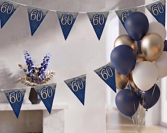 Navy Blue and Gold 60th Birthday Decoration Set - Milestone Balloon Bouquet