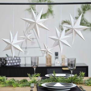 6 White Paper Stars Hanging Christmas Decoration, Christmas Decorations, Festive Paper Decorations, Paper Stars, Rustic Christmas