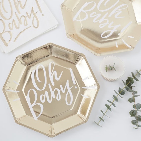8 Oh Baby Baby Dusche Platten Gold Baby Dusche Oh Etsy De