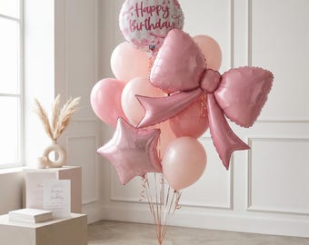 Pink Bow Balloon Set, Birthday Party, Fairy Theme, Star Balloons