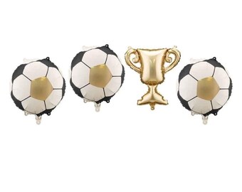 Trofeo con guirnalda de 3 globos de aluminio, decoración de globos para fiesta de fútbol, globos para fiesta de ganadores.