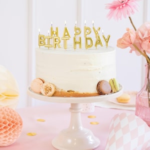 Gold Happy Birthday Candle, Elegant Cake Topper, Gold Birthday Candles, Gold Cake Decorations