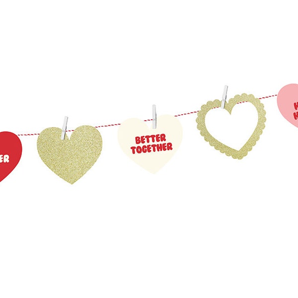 Sweet Love Garland, Valentines Day Decor, Valentines Bunting, Heart Bunting, Engagement Party Decor, Wedding Decor, Anniversary Party Decor