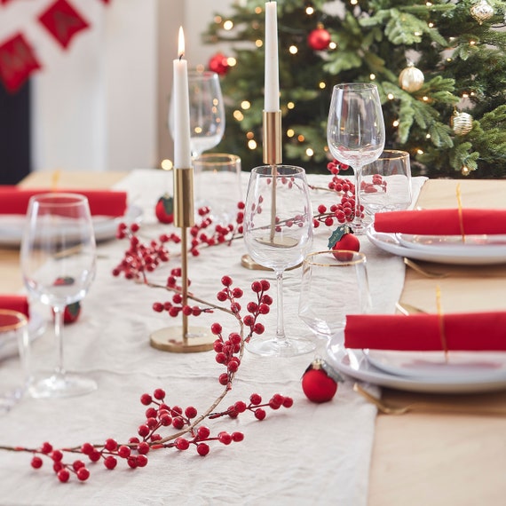 Guirlande de Noël feuillage baies rouges, guirlande de Noël baies de houx  artificielles, décorations de fête, décorations de cheminée et de cheminée  -  France