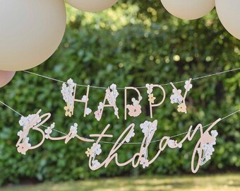 Floral Happy Birthday Bunting, Birthday Decorations, Girls Birthday Backdrop, Birthday Happy Birthday Wall Sign, Floral Birthday Garland